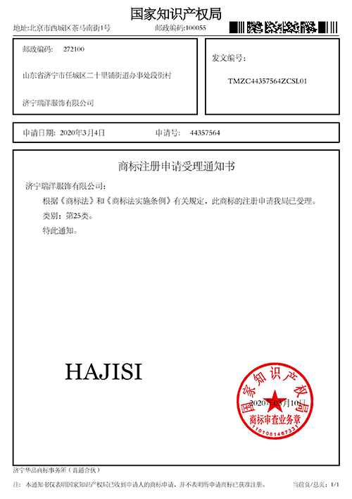 HAJISI受理通知書